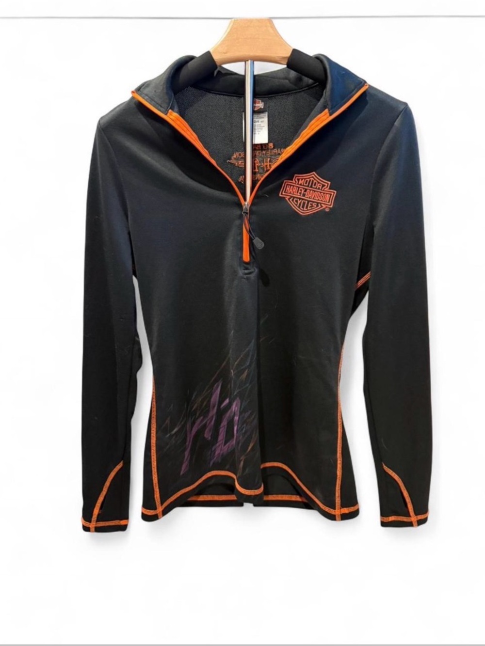 Harley-Davidson Black Pullover with Orange Trim and Purple Accent